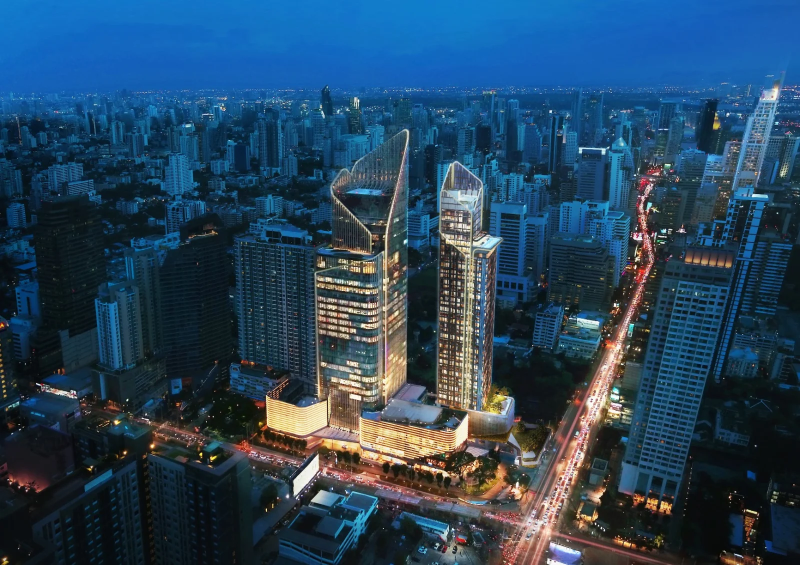 THE ESSE at SINGHA COMPLEX condo birdeyeview night 04