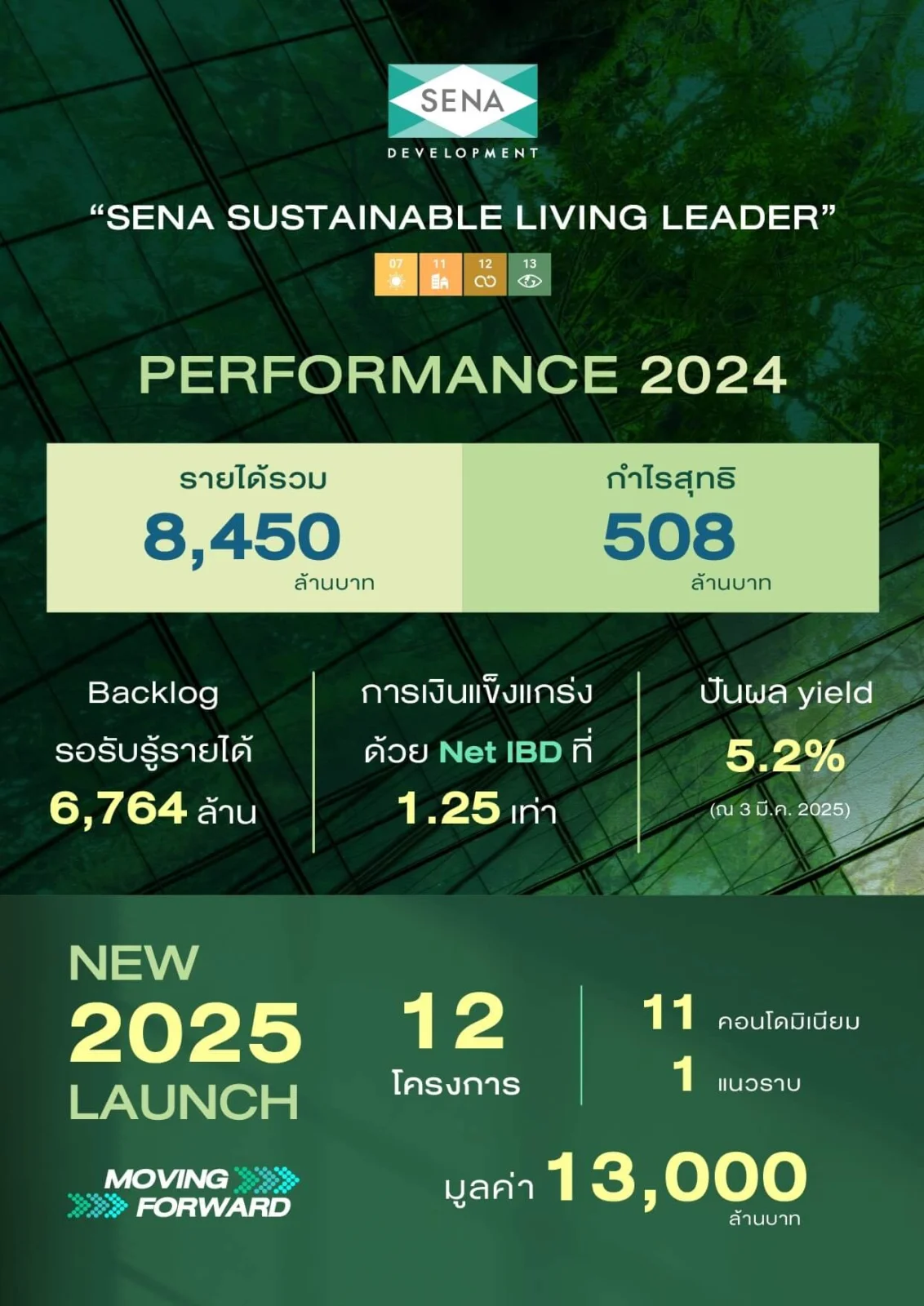 SENA ผลประกอบการปี