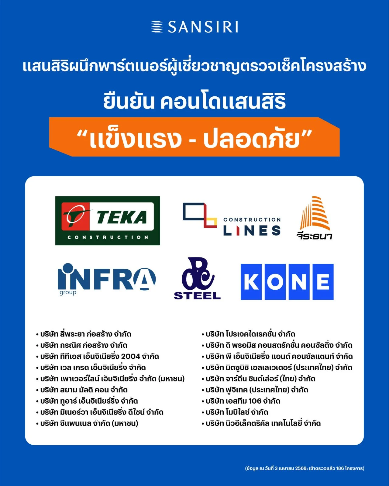 แสนสิริผนึกพาร์ตเนอร์ผู้เชี่ยวชาญตรวจเช็คโครงสร้าง